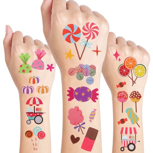 24 Sheets Candyland Temporary Tattoos, Birthday Decorations Candyland Party Favors