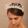 YERTTER Vintage Wedding Pearl Beads Crystal Tiara Hair Crown Handmade Bride Hair Band Bridal Greek Goddess Pearl Head Pieces for Wedding Prom Birthday Party (White)