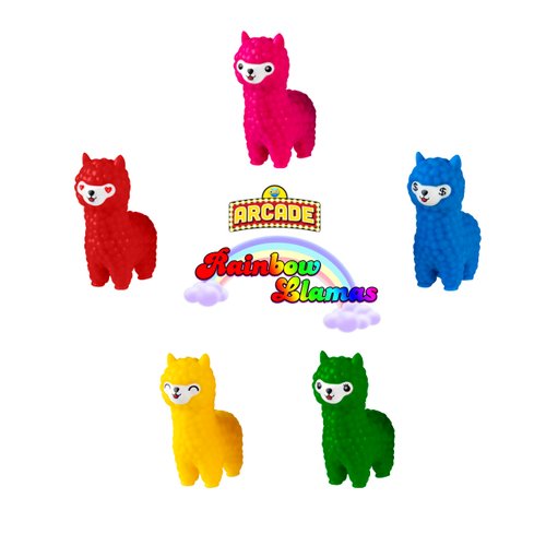 ORB Arcade Rainbow Llamas - 48 Individual Mystery Capsules, Each Containing 1 Assorted Color Rainbow Llama Squishy Toy to Squeeze - Perfect Party Favors, Stocking Stuffers, Goodie Bags and More