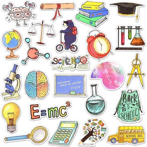 SUSIHI Science Stickers for Laptop School Stickers for Students Science Vinyl Stickers for Water Bottles Waterproof Stickers Bulk for Back to School （50Pcs）