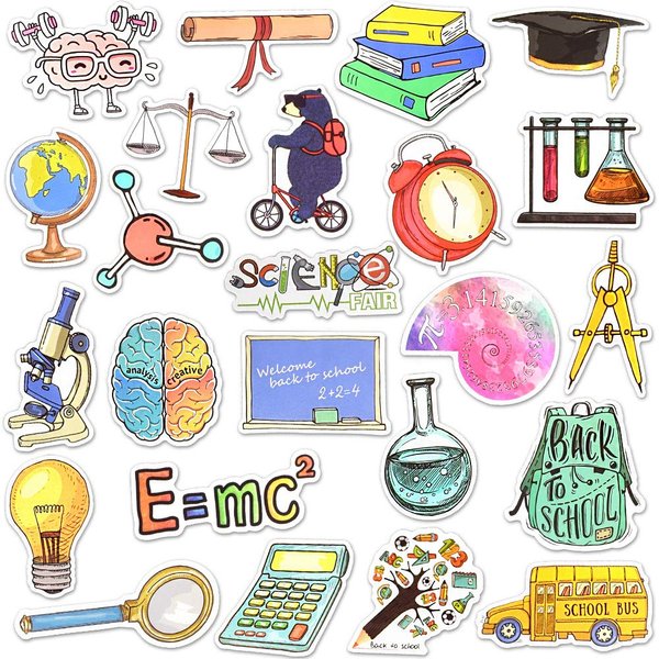 SUSIHI Science Stickers for Laptop School Stickers for Students Science Vinyl Stickers for Water Bottles Waterproof Stickers Bulk for Back to School （50Pcs）