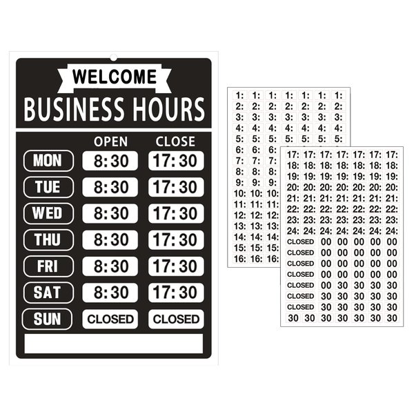 Business Hours Sign,Opening Hour Sign Kit,Changeable Store Hours Sign,Hours of Operation Signs for Business,Open Sign with Hours,Ideal Signs for Any Business,Store or Office（Black,8”x 12”-PVC ）