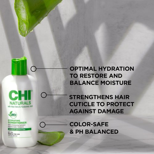 CHI Naturals with Aloe Vera Hydrating Conditioner, Strengthens Hair To Protect Against Split Ends & Breakage, Sulfate, Paraben, & Cruelty-Free, 12 Oz