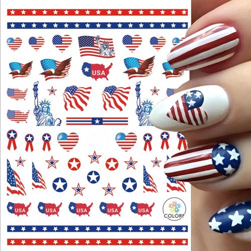 winthrop 12 Sheets 4th of July Independence Day Nail Art Stickers, Memorial Day 3D Patriotic American Flag Design Self-Adhesive Nail Art Decals, DIY Manicure Decoration Supplies Accessories Women