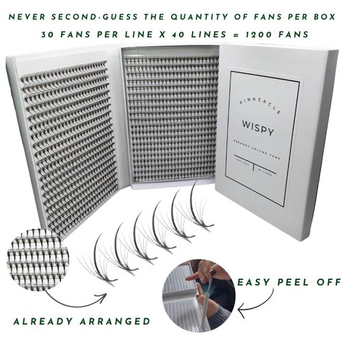 Wispy 1200 Fans - XXL Box - Promade Wispy Lashes Fans | 5D | 0.07 | Mix 8 sizes in 1 | Premade volume fans for professional eyelashes extensions | Pinneacle Lash Supply (C curl | Mix 9-16mm)
