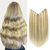 Marat Wire Hair Extensions 18 inch 95g Light Blonde Highlighted Golden Blonde Remy Human Hair Extensions with Fish Line Invisible Transparent Wire Hair Extensions Real Human Hair Hair Extensions