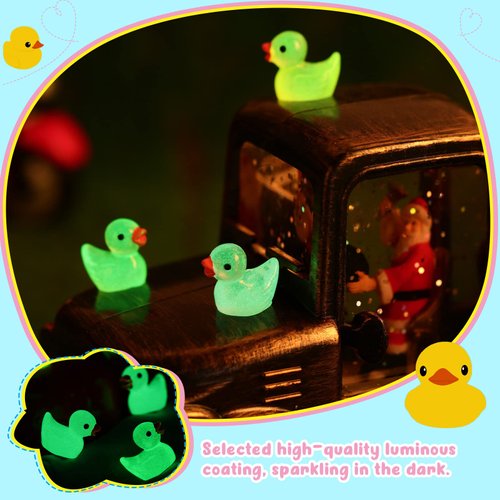 Sumind 50 Pieces Mini Resin Ducks Decoration Miniature Ornament Tiny Ducks for DIY Garden Dollhouse Duck Accessories Halloween Party Favors Desk Room Crafts Decor(Luminous Colorful)