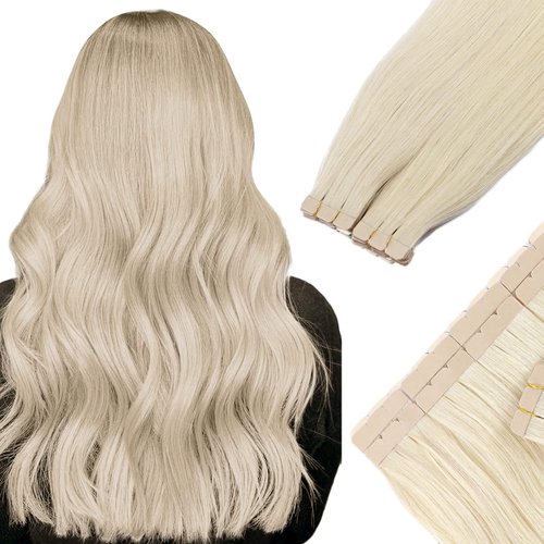 Benehair Tape in Hair Extensions Human Hair Platinum Blonde 18 Inch 20pcs 50g/pack Straight Hair Extensions Tape in Seamless Skin Weft Tape in Natural Hair for Women(#60 Platinum Blonde, 18")