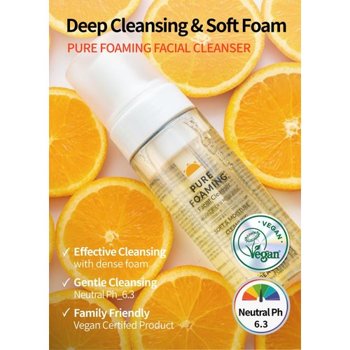 BEAUDIANI Pure foaming facial cleanser, CICA & orange oil cleanser, gentle face wash, makeup remover + pore minimizer for all skin types, vegan