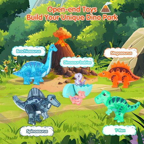 Dinosaur Toys Magnetic Tiles Blocks, 3D Movable Dinos Magnetic Building Blocks for Kids 3-5 5-7 STEM Educational Outdoor Sensory Toys Gifts for Boys and Girls