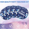 Navy Blue and Sliver Birthday Decorations Happy Birthday Party Tableware Set Happy Birthday Tablecloths and Plates Napkins Party Dinnerware for Men Women Kids Birthday Party Supplies