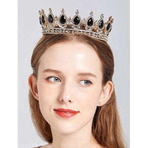 MR Metal Queen Crown for Women, Vintage Crowns and Tiaras Wedding Tiara Crystal Birthday Pageant Prom Headpieces Accessory Black