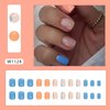 Short Press on Nails Square Fake Nails Blue Orange Flowers Glue on Nails Spring Summer Nail Art Decorations Glossy Full Cover Acrylic False Nails Short Square Stick on Nails 24Pcs