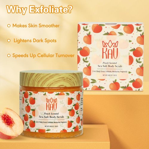 KAV Peach Salt Body Scrub - All Natural Exfoliating Salt Scrub for Body and Face, Helps with Moisturizing Skin, Dead Cell Removal, Rejuvenation and Relaxation…