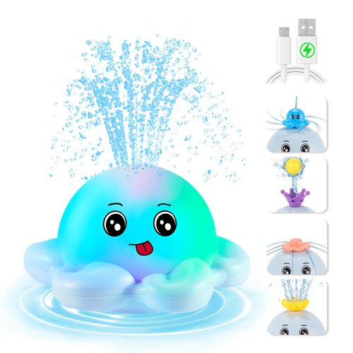 Gigilli Octopus Bath Toys, Valentines Gifts Bath Toys for Kids Ages 1-3, Baby Boy Light Up Bath Toy Sprinkler 6-12-18 Months, Toddlers Bath Fountain Toy Valentines Baby Birthday 1 2 3 Gifts