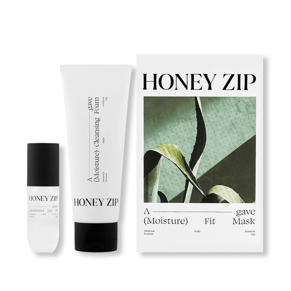 Honey Zip Skincare Set, Agave Moisture Fit Sheet Mask 10 packs, Lip Oil, Cleansing Foam, Korean Beauty Skin Care, Hydrating, Anti-Aging, Cleanser