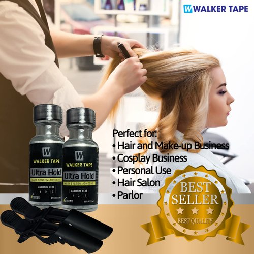 2pcs Ultra Hold Hair System Lace Glue Adhesive 0.5oz w/ 2pcs Black Hair Sectioning Clip Bundle Pack | Wigs Front Bonding Weave Active Lace Adhesive Glue | Super Bold Hold Adhesive Glue
