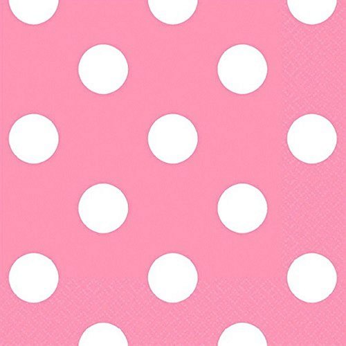 Amscan Disposable, Dots Beverage Napkins, One Size 16ct Party Supplies, 5" x 5", New Pink/White