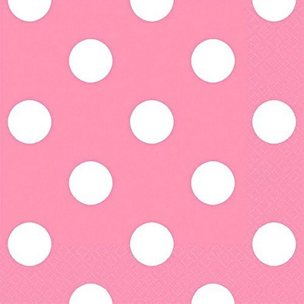 Amscan Disposable, Dots Beverage Napkins, One Size 16ct Party Supplies, 5" x 5", New Pink/White