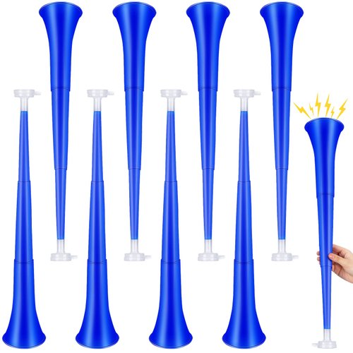 Honoson 8 Pieces Collapsible Stadium Horn 24 Inch Plastic Trumpet Vuvuzela Horn Blow Horn Noisemakers for Sporting Events Graduation Games School Sports Party Supplies Favors Accessories (Blue)