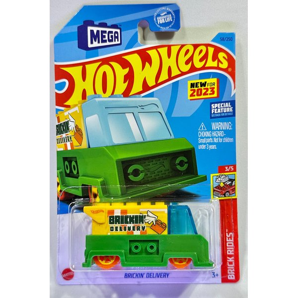 Hot Wheels - BRICKIN' DELIVERY - Brick Rides 3/5 - New for 2023 - Mega Blocks - Mint/NrMint Ships Bubble Wrapped in a Box