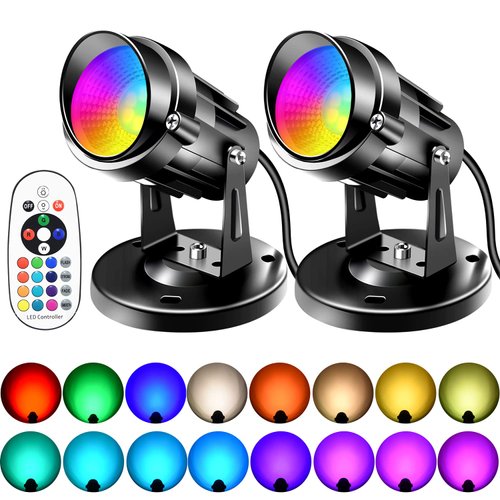 FZWLE Spot Lights Indoor 6W RGBW LED Spotlight with Remote Control 16 Color Changing Uplighting 120V Plug-in 6 FT Cord with Floor Foot Switch and Base Included Indoor Lighting for Artwork