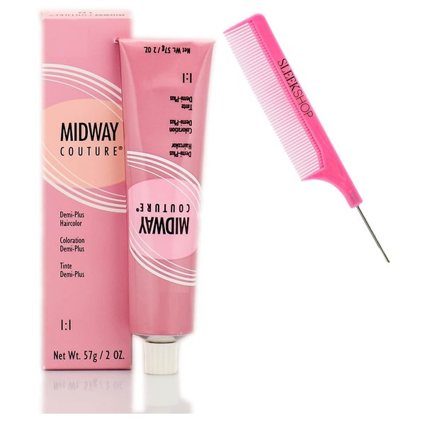 MIDWAY COUTURE by WeIIa Demi-Plus Haircolor Dye, Mid Way Demi Permanent Hair Color (w/SIeekshop Argan-Oil Infused PINK Rat Tail Steel Pin Comb) (2/3N Dark Brown)