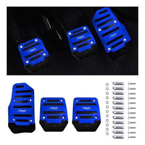 Augeny 3 PCS Non Slip Car Pedal Pads, Aluminum Auto Manual Transmission Brake Pad Cover for Safe Driving, Universal Car Brake Gas Clutch Pedal Replacement for Most Vehicles (Blue)