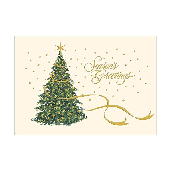 Designer Greetings Gold Foil on Christmas Tree Box of 18 Christmas Cards
