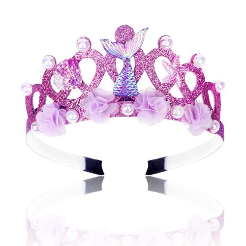 Amariver Purple Mermaid Crown Headband for Girls Adjustable Hair Band Mermaid Tiara Head Band Mermaid Birthday Decorations Glitter Non-slip Headbands for Kids Mermaid Hair Accessories for Girls