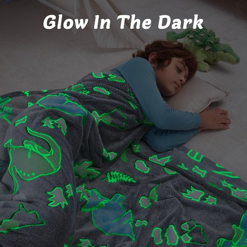 QSTEHEML Dinosaur Glow in The Dark Blanket for Boys,Dinosaur Gifts for Boys Age 3 4 5 6 7 8 9 10 11 12 Year Old, Soft Throw Blanket for Kids Boys- Christmas Birthday Bedroom Decor 50"×60"