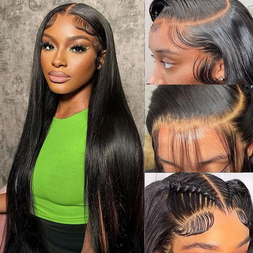 Bwoogre 13x4 Lace Front Wigs Human Hair Pre Plucked Straight Lace Front Wigs Human Hair 180% Density HD Transparent Lace Front Wig Human Hair With Baby Hair for Black Women Natural Color (26 Inch)