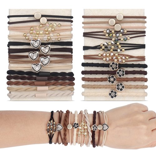 YONOY 25 Pcs Boho Hair Ties for Women, 5 Styles Cute Hair Tie Bracelets for Thin & Thick Hair/Pony Tails, No Damage Elastics