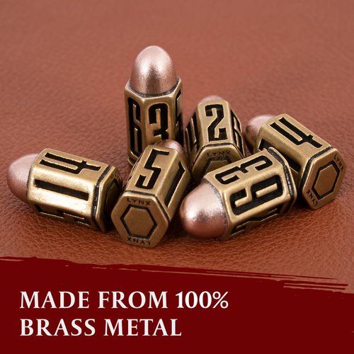 Bullet Metal Dice Set - Six Brass D6 Dices - Great for DND, Warhammer 40k, Role Playing Homebrews, D&D, ... Great RPG/Dungeons and Dragons/D and D Accessories Gifts. Can Use with Dice Tray/Tower