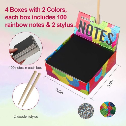 Mocoosy 400 Holographic Scratch Art Mini Notes for Kids, Glitter Rainbow Scratch Off Paper Arts Crafts Magic Scratch Note Cards Party Favor Supplies Christmas Stocking Stuffers Gift Box for Girls Boys