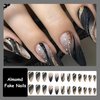 MISUD Press on Nails Medium Almond Fake Nails Matte Glue on Nails Black Ombre Acrylic Nails Stiletto Artificial Nails Bling Gold Glitter Swirl Stick on False Nails with Design 24 pcs