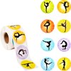 500 Pieces Gymnastics Stickers Gymnastics Art Girl Stickers Roll Round Decorative Seal Stickers Gymnast Party Favors for Birthday Gymnastics Party Classroom Reward