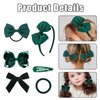 Green Hair Bow with Hair Knotted Scrunchies Headband Set, 15 Pcs Green Velvet Hair Bow, Green Bows for Girls Hair, Dark Green Uniform Hair Accessories, Green Hair Ties for Little Girls