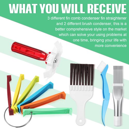 CHENGU 5 Pieces Air Conditioner Fin Cleaner Set 3 Different Fin Comb Condenser Fin Straightener and 2 Different Brush Condenser Complete Category Evaporator Radiator Repair Clean Set