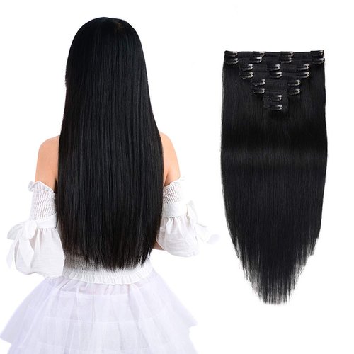 12" Remy Clip in Hair Extensions Human Hair Black for Women Beauty - Long Silky Straight 8pcs 20clips Real Hair Extensions Clip In Human Hair (12 inch 100g #1 Jet Black)