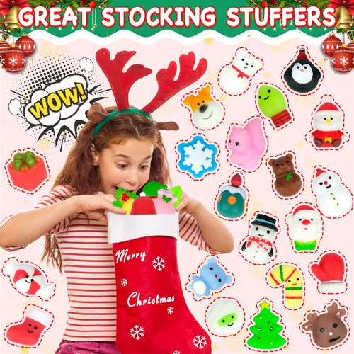 30Pcs Christmas Squishy Toys Mochi Squishy Toy for Kids Party Favors Kawaii Animal Squishy Stress Relief Kids Birthday Party Favors Goodie Bag Stocking Stuffers Piñata Classroom Prizes