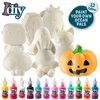 Halloween Party Craft Kit Jumbo Squishies (8 Unique Spooky Shapes w 12 Fabric Paints)-White Kawaii Scented Slow Rise Squishy Toys, Decorating, Scented Stress Craft, Kids Birthday Activity Gift (4-6")