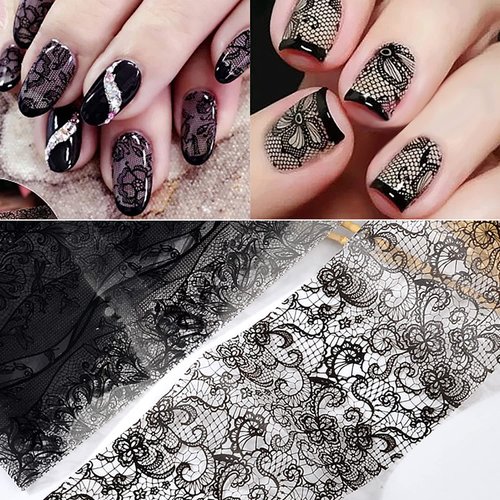 Nail Foil Transfer, DANNEASY 30 Roll Black White Laser Lace Nail Foils Retro Nail Stickers Holographic Nail Art Foil Transfer Starry Sky Nail Design Stickers Nail Decals for Women Kids