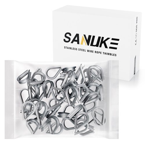 Sanuke 60pcs M2 Stainless Steel Wire Rope Thimbles for 1/16'' - 3/32'' Diameter Rope Thimble Rigging