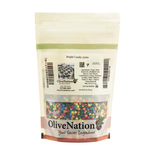 OliveNation Bright Candy Quins, Multicolor Candy Confetti Ice Cream, Dessert Topping, Edible Decoration - 1 pound