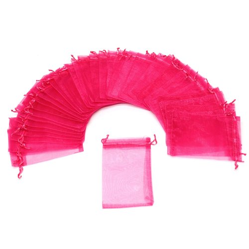 Dealglad 100Pcs Hot Pink Organza Bags 5x7 Inch, Small Jewelry Drawstring Gift Bags, Sheer Wedding Favor Party Festival Candy Pouches