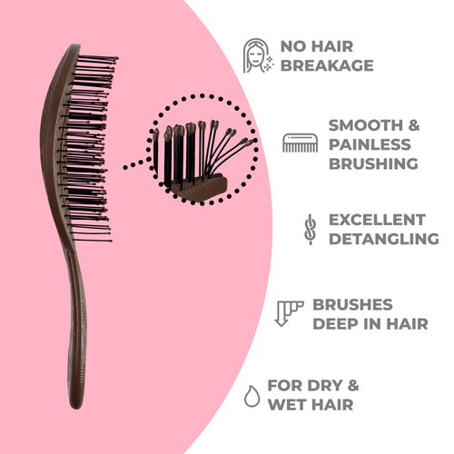 Ninabella Organic Detangling Hair Brush for Women, Men & Children - Does not Pull on Hair - Hair Straightening Brushes for Straight, Curly & Wet Hair - Unique Wave Hairbrush Chocolate Brown