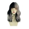 WKLOUYHE Short Wavy Wig with Bangs for Women Shoulder Length Bob Curly Women's Synthetic Wigs Heat Resistant Hair for Cosplay Halloween Daily Party Use(White Grey Black Highlight)