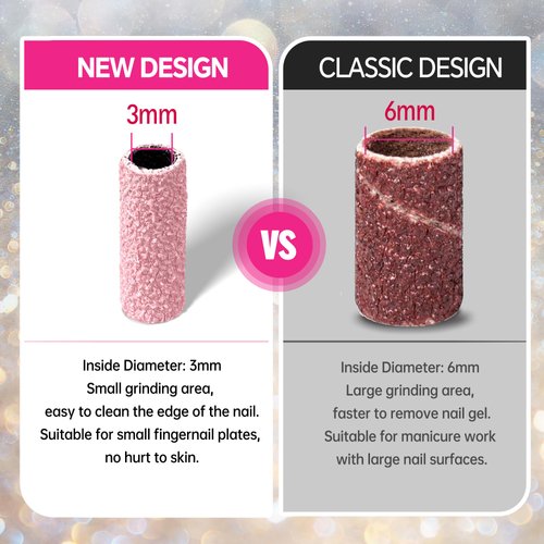 SALVMARY Sanding Bands for Nail Drill with 3.1MM Mandrel Bit Set, 120 Medium Grit Small Nail Files Sanding Band for Acrylic Nails Gel Manicure and Pedicure 50 Pcs, Pink