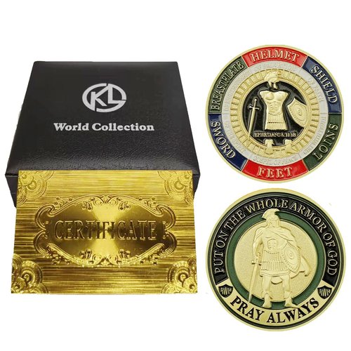 Challenge Coin Display Case/Holder/Stand with Armor Individual Collectible Coins,Prayer Commemorative Coins